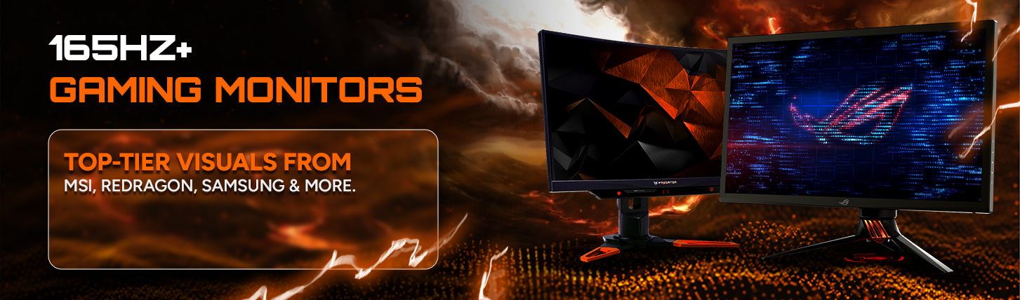 Premium gaming accessories including keyboards, headsets, and monitors arranged stylishly