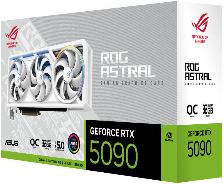 ASUS ROG Astral GeForce RTX 5090 32GB GDDR7 WHITE OC Edition Graphics Card, 32GB GDDR7 512-Bit Memory, 2580MHz Boost Clock, 28 Gbps Memory Speed, 21760 CUDA Cores, White | 90YV0LWA-M0NA00