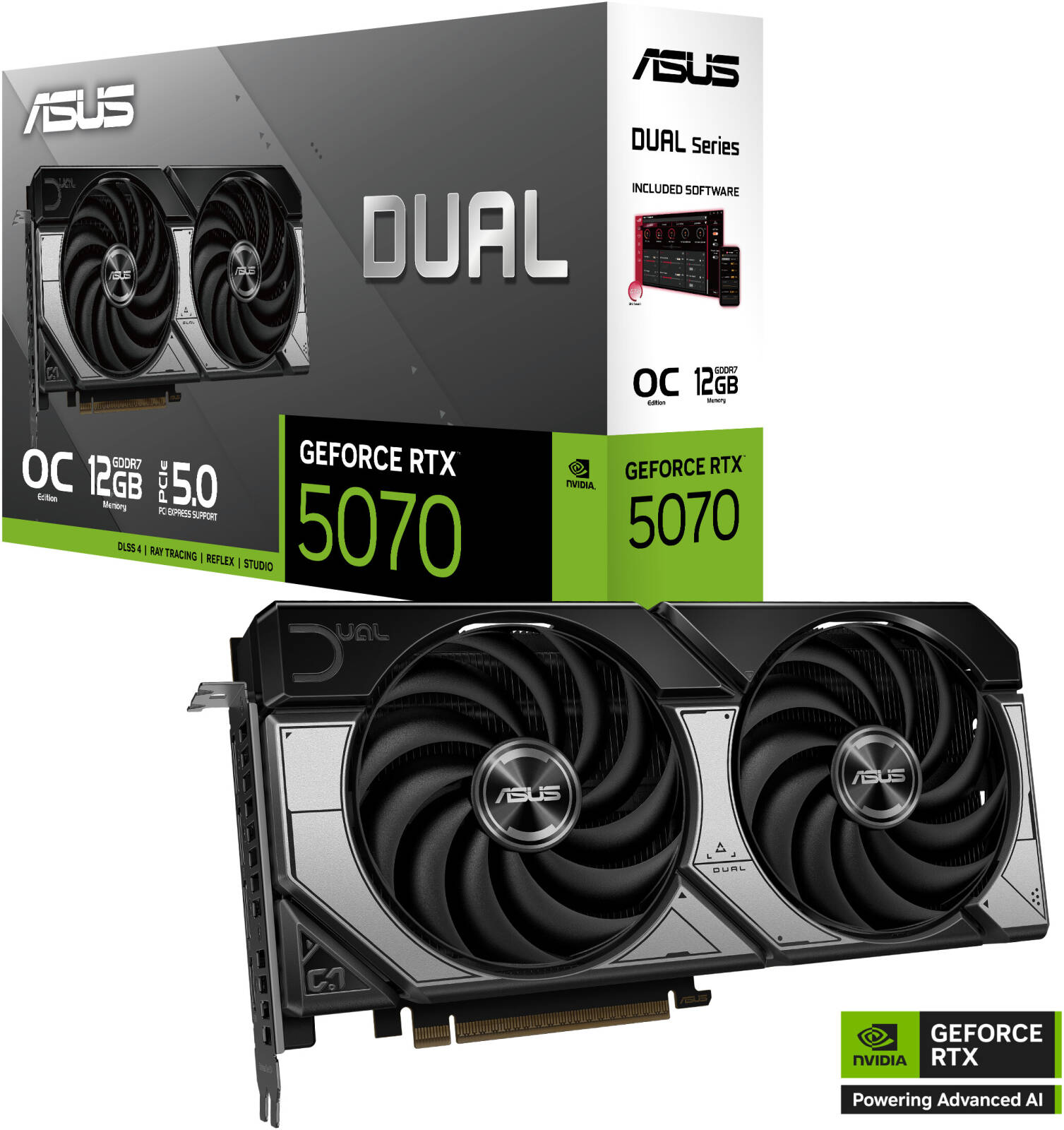 ASUS DUAL RTX 5070 12GB OC Graphics Card, GDDR7 192-Bit Memory, 2542 MHz Boost Clock, 6144 CUDA Cores, 28 Gbps Memory Speed, PCI Express 5.0 | 90YV0M17-M0NA00