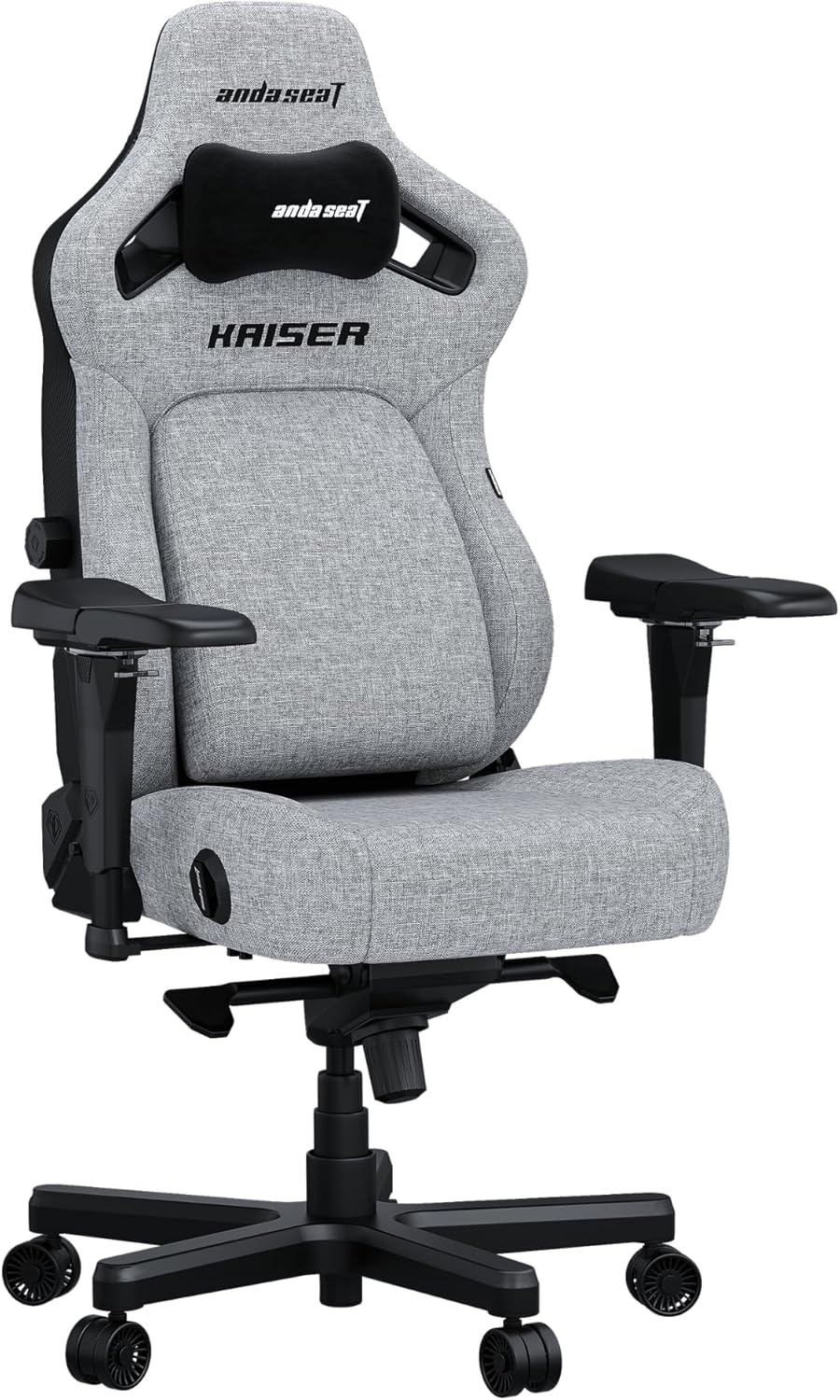 AndaSeat Kasier 4 Series Premium Gaming Chair, 5° Sloping Seat Base, Pop-out Lumbar, 5D Armrests, Up to 180kg Max Weight, Linen Fabric, XL, Ash Gray | AD12YDDC-XLL-20-G-CF
