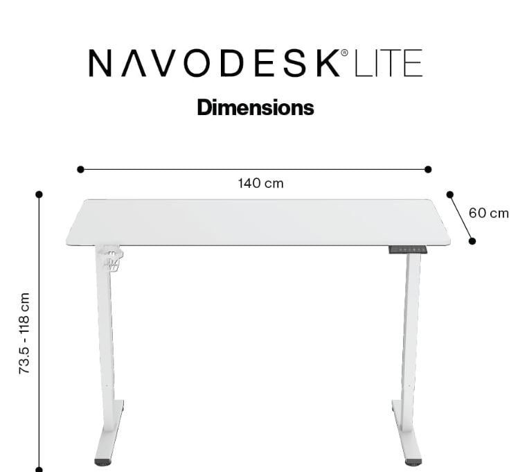 Navodesk LITE Electric Height Adjustable Standing Desk 140 × 60 cm WHITE