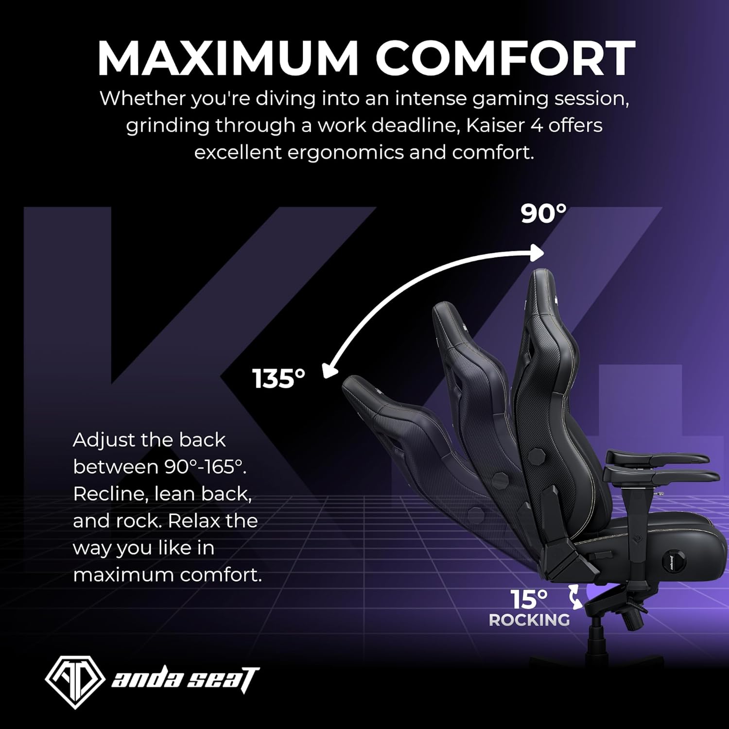 AndaSeat Kasier 4 Series Premium Gaming Chair, 5° Sloping Seat Base, Pop-out Lumbar, 5D Armrests, Up to 180kg Max Weight, Linen Fabric, XL, Ash Gray | AD12YDDC-XLL-20-G-CF