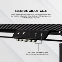 Electric adjustable rising desk control panel with text on a white background