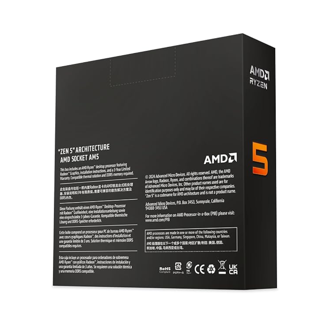AMD Ryzen 5 9600X 3.9 GHz AM5 Processor, 6 Cores & 12 Threads, 32MB L3 Cache, 5.4 GHz Max Boost Clock, Dual Channel DDR5 Memory, 256GB Max Memory Size | 100-100000912