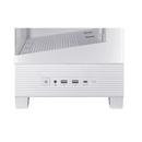 White computer case with front panel displaying ports on a white background