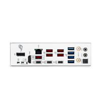 Computer motherboard with various ports on a white background