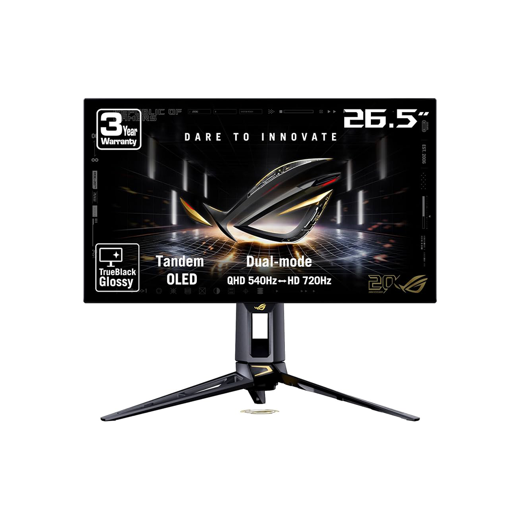 ASUS ROG Swift OLED PG27AQWP-G Edition 20 Gaming Monitor, 27" WOLED Display, QHD Resolution, 540Hz Refresh Rate, 0.03ms (GtG) Response Time, AMD FreeSync Premium Pro, NVIDIA G-SYNC | PG27AQWP-G-20th