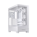 White computer case with multiple fans on a white background