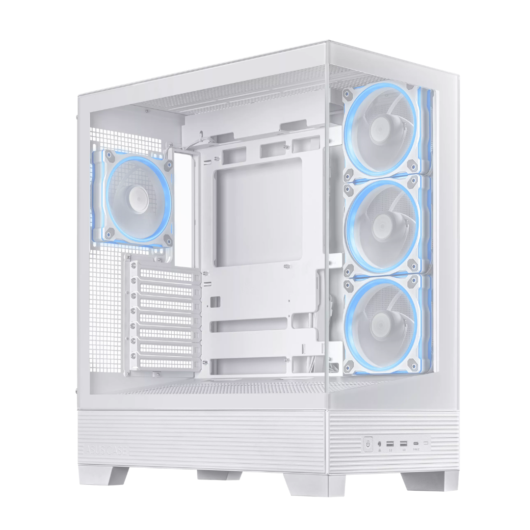 ASUS A31 PLUS Mid Tower ATX Computer Case, 4x 120mm ARGB Pre Installed Fans, Up to 360mm Radiator Support, 7 Expansion Slot, Cable Management, Tempered Glass Panel, White