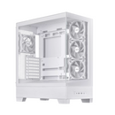 White computer case with multiple fans on a white background