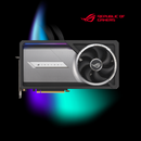 Graphics card with Republic of Gamers logo on a dark background