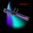 GeForce RTX graphics card with colorful lighting effects on a dark background, featuring ASUS Republic of Gamers logo.