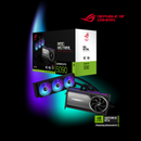 Republic of Gamers graphics card and packaging on a black background