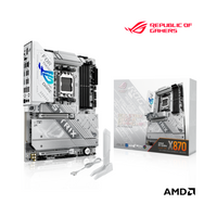 Motherboard with packaging and AMD logo on a white background