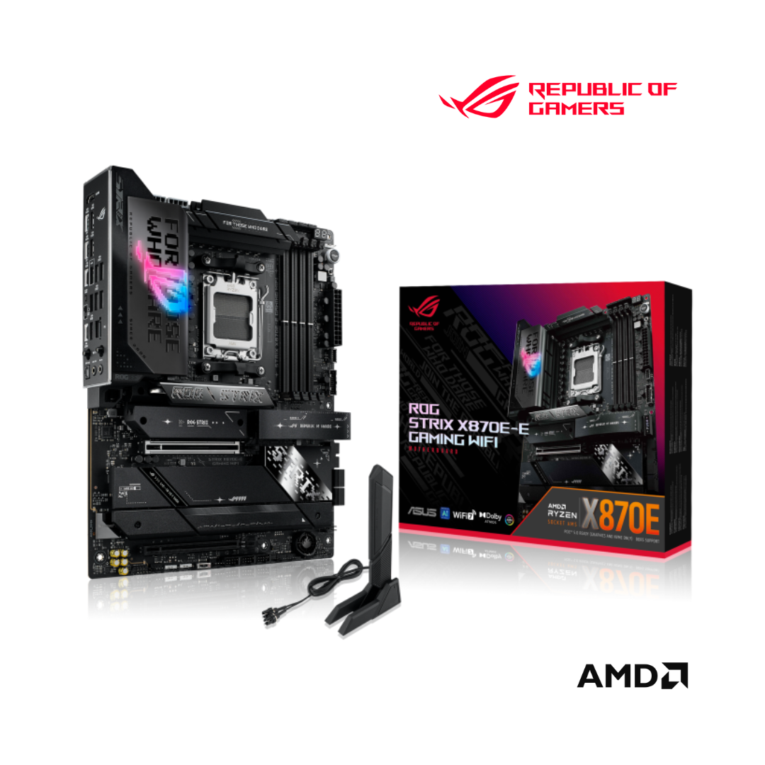 ASUS ROG Strix X870E-E Gaming WiFi AMD AM5 X870 ATX Motherboard 18+2+2 Power Stages, Dynamic OC Switcher, Core Flex, DDR5 AEMP, WiFi 7, 5X M.2, PCIe® 5.0, Q-Release Slim, USB4®, AI OCing & Networking
