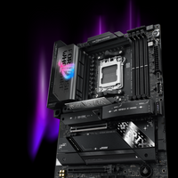 Computer motherboard with a glowing purple light effect on a black background