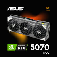 Asus GeForce RTX 5070 Ti OC graphics card with NVIDIA logo on a black background
