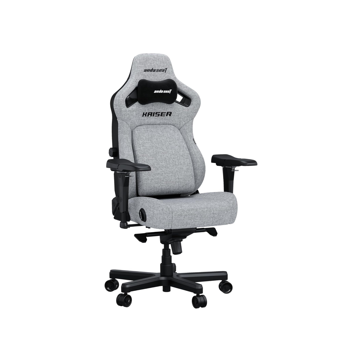 AndaSeat Kaiser 4 Series XL Gaming Chair, Linen Fabric, 5D Armrests, Pop-Out Lumbar Support, 90-135° Recline, 180kg, Ash Gray | AD12YDDC-XLL-20-G-CF