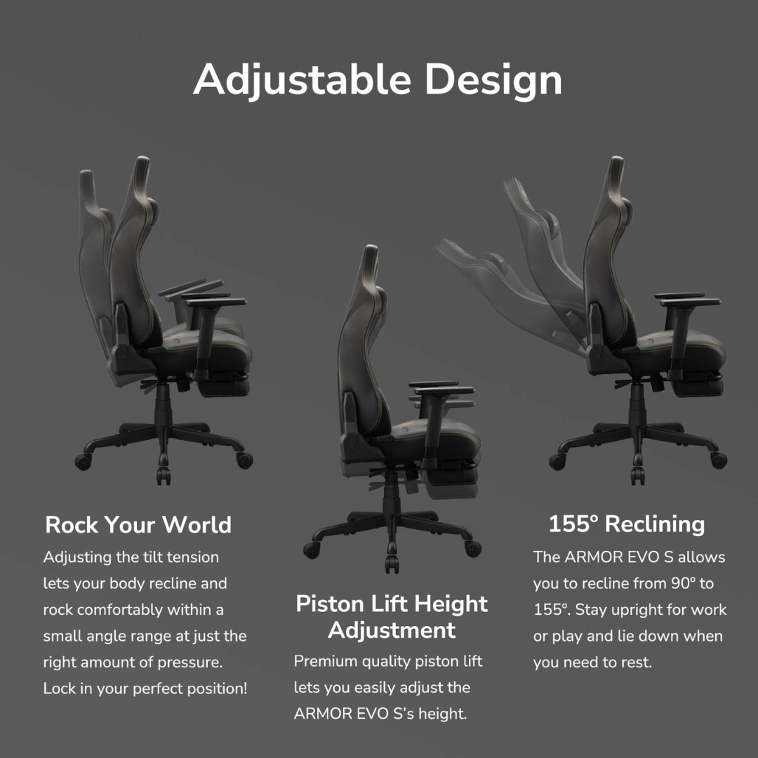 Gaming chair with adjustable features on a dark background