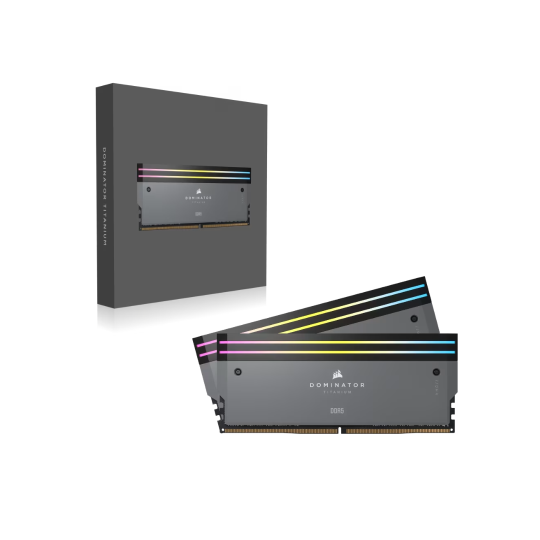 Corsair Dominator Platinum RGB RAM modules with packaging on a white background
