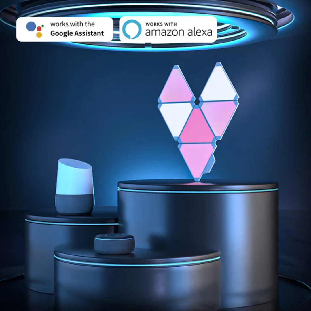 Cololight 6-piece smart triangle LED gaming lights on bedroom wall