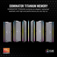 AMD Dominator Titanium memory modules on a black background with text about the product.