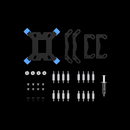 Set of mechanical components on a black background