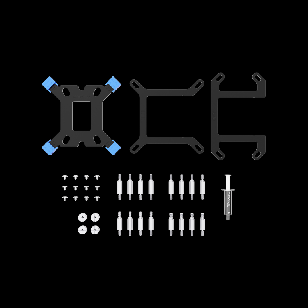 Set of mechanical components on a black background