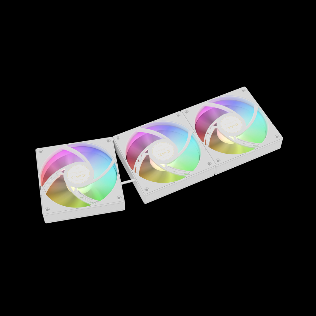 Two RGB LED fans on a white background