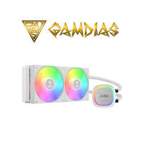 Gamdias cooling system with RGB lighting on a white background