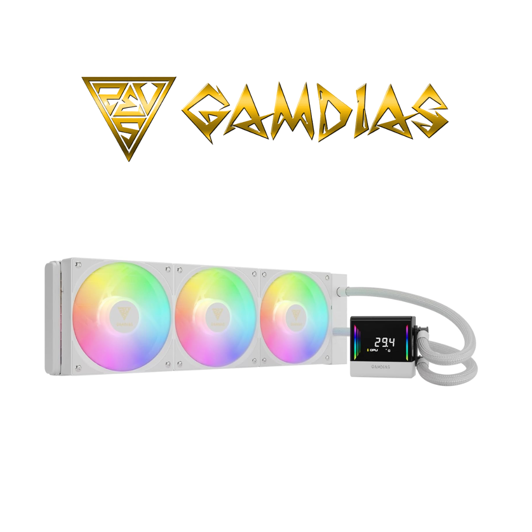 GAMDIAS CHIONE E4 360mm AIO CPU Liquid Cooler, Real-time Digital Display Patented PWM Pump, Hidden Cable Design, ARGB PWM Fan w_MB Sync, Intel LGA 1700_1200, AMD AM5_AM4, White