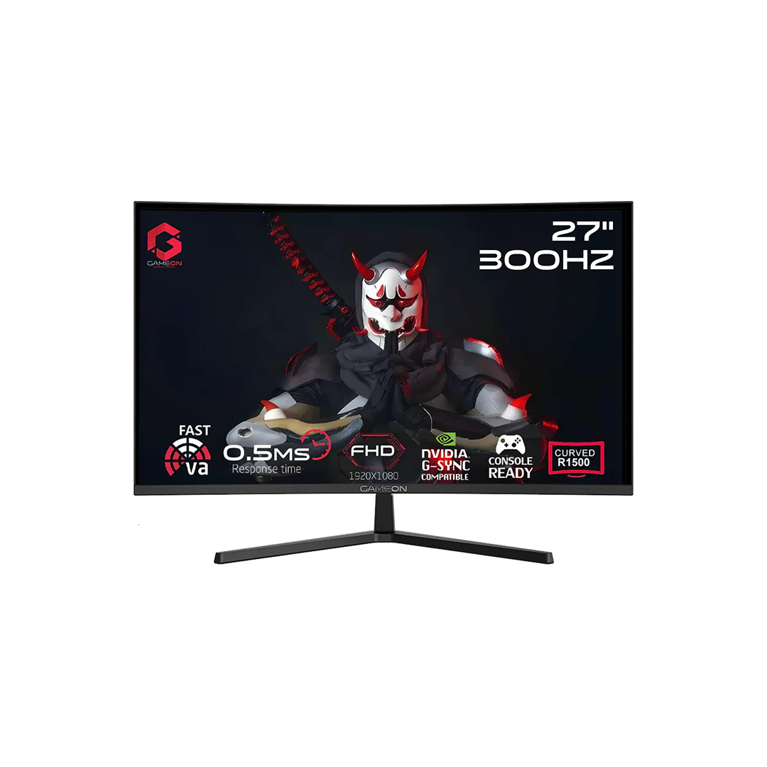 GAMEON Pro Series Curved Gaming Monitor, 27" Fast VA Display, FHD Resolution, 300Hz Refresh Rate, 0.5ms (MPRT) Response Time, AMD FreeSync Technology, R1500 Curvature, Black | GOC27F300
