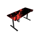 GamerTek GT-Elevate X gaming desk red and black with button-operated height adjustment, headset hook, and cup holder