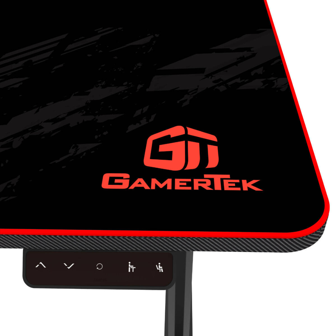 GamerTek GT-Elevate X Gaming Desk, Button Operated Electronic Lift, Headset & Cup Holder, Spacious Design, Adjustable Height, Oversized Mousepad, Red & Black _ GT-Elevate-X-RB (2)