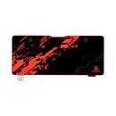 Gaming mouse pad with red and black abstract design on a white background