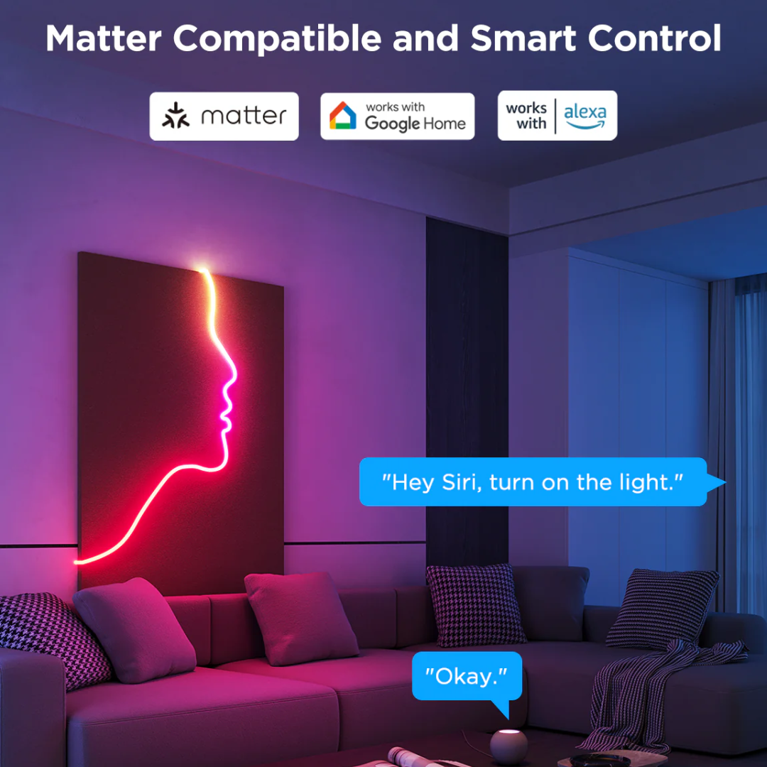 Govee Neon Lights, RGBIC Neon Rope Light 2 Works with Matter, Alexa, Google Assistant, Custom DIY Neon Strip Lights for Bedroom and Wall Decor, Shape Mapping, Softer Material, 16.4ft, White