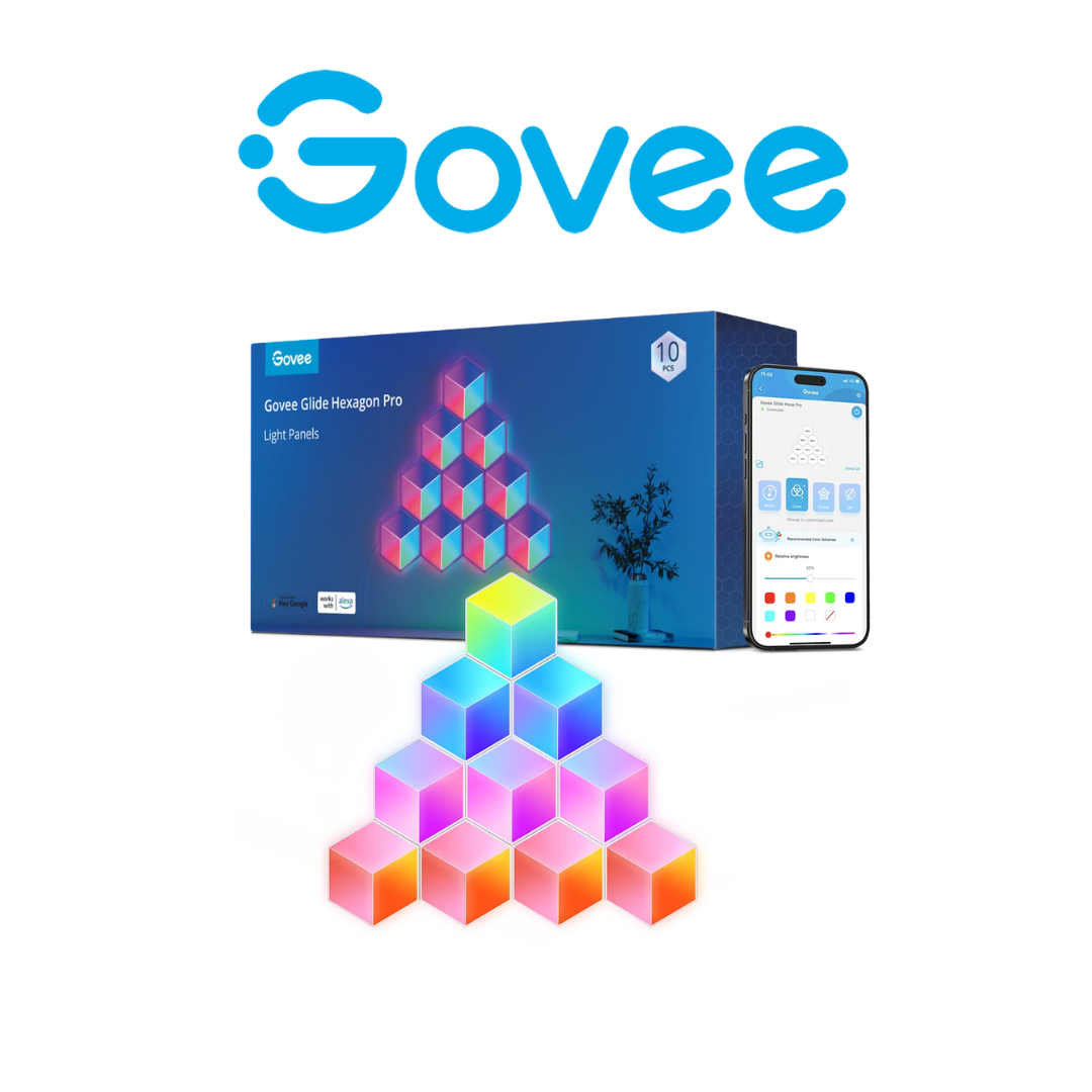 Govee Glide Hexa Pro LED Light Panels, RGBIC 3D Lighting Effects, App, Control Box, Voice Control, Soft Backlight, 2.4GHz Wi-Fi + Bluetooth Connectivity, 10 Pieces  H6066202