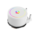 White computer cooler with RGB lighting on a white background