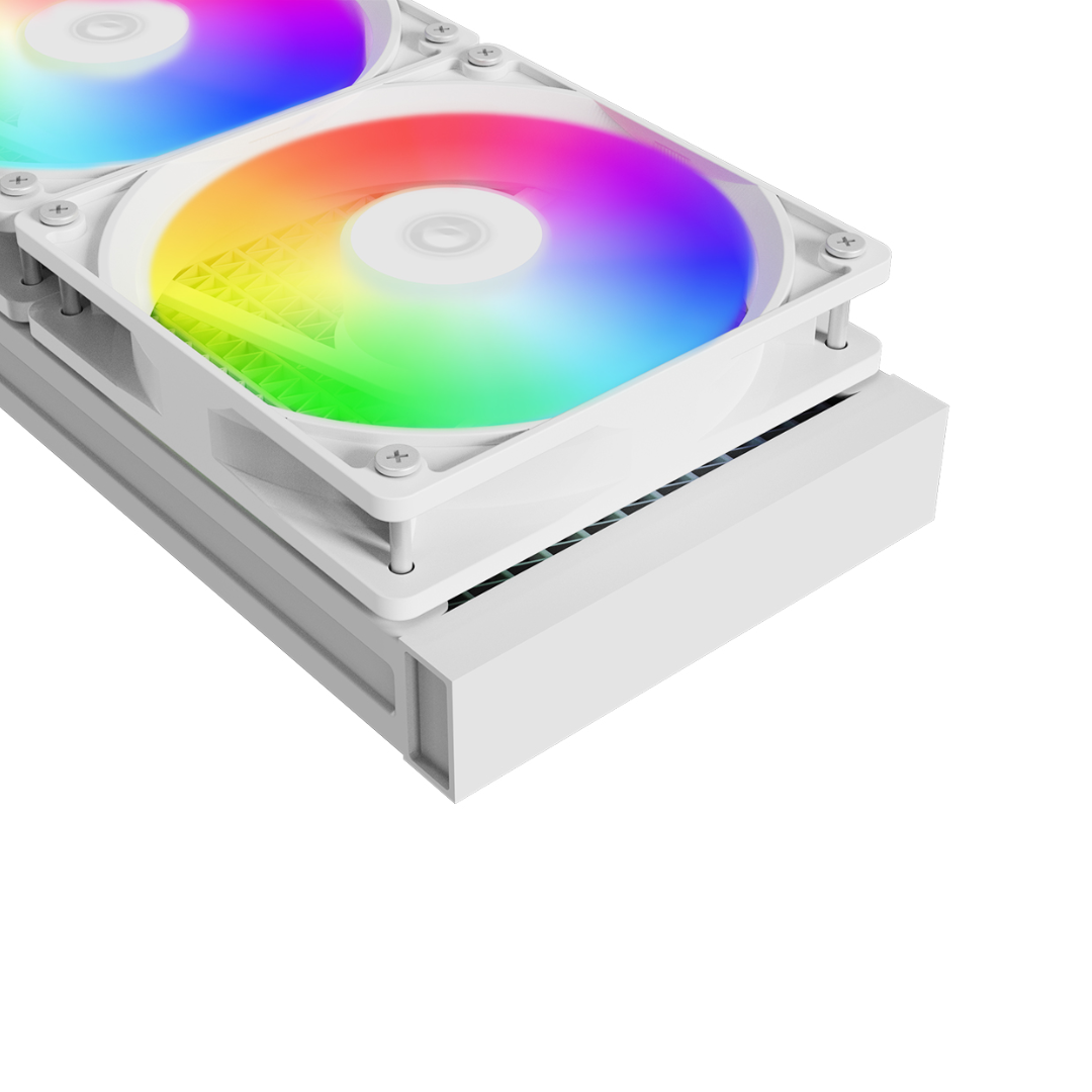 Computer case with RGB lighting on a white background