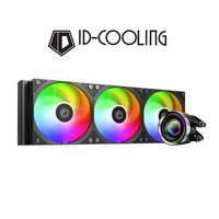 ID-COOLING computer cooling system with RGB fans on a white background