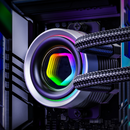 Close-up of a computer cooling system with RGB lighting