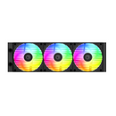 Three RGB LED fans in a row on a white background