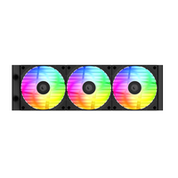 Three RGB LED fans in a row on a white background