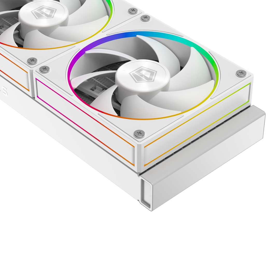 Computer cooling system with RGB lighting on a white background