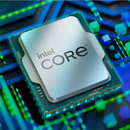 Intel Core processor on a circuit board with a colorful background