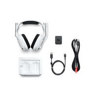 Logitech G headset with accessories on a white background