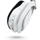 White headphones with control buttons on a white background