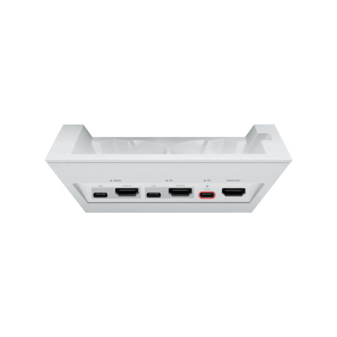 White electronic device with multiple ports on a white background
