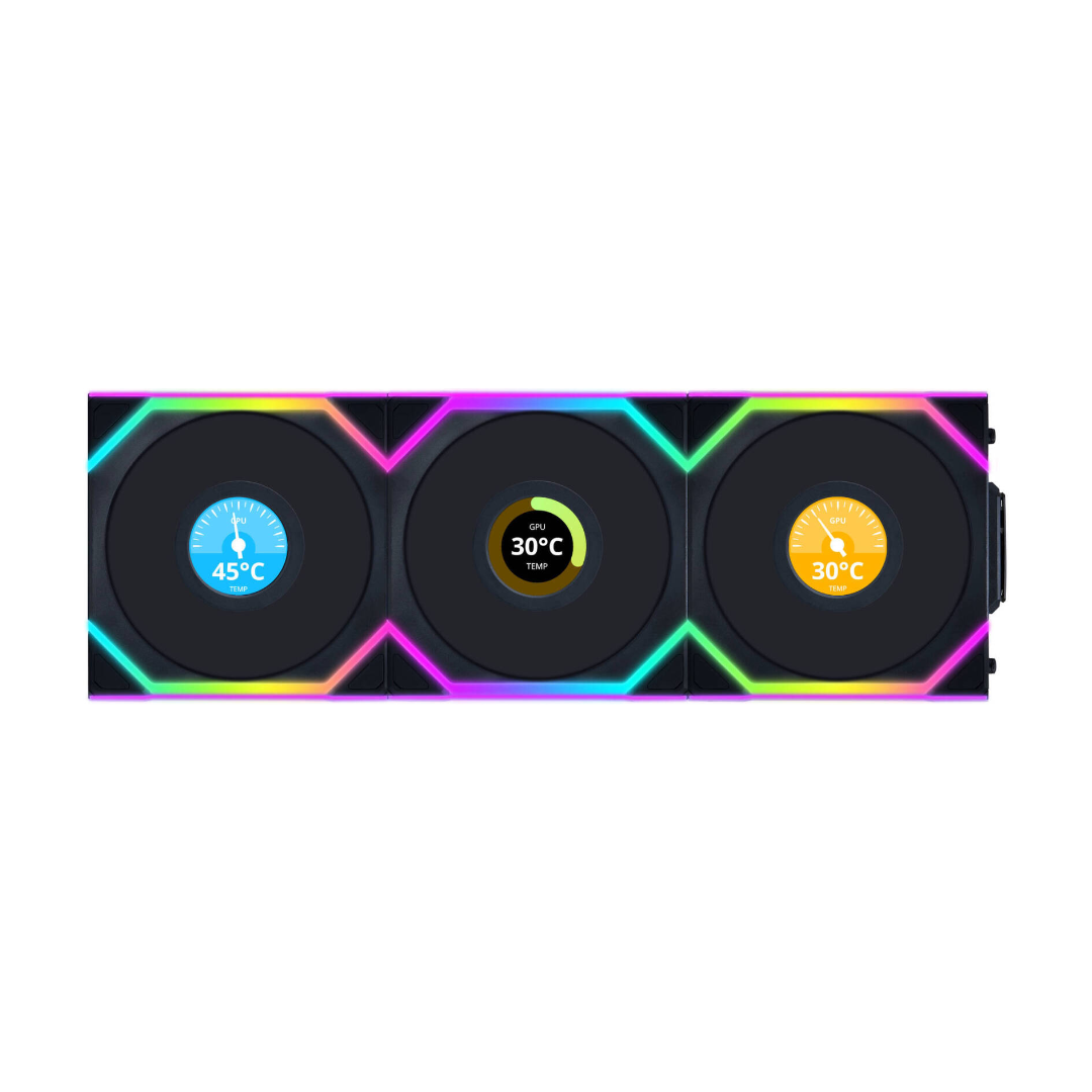 Lian-Li UNI FAN SL Wireless LCD Case Fan, 120mm Fan Size, 1900 RPM Fan Speed, 58.08 CFM Fan Airflow, Fluid Dynamic Bearing Type, Pack of 3, Black