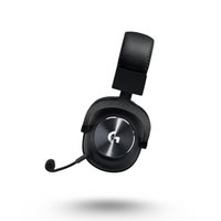 Black gaming headset with microphone on a white background